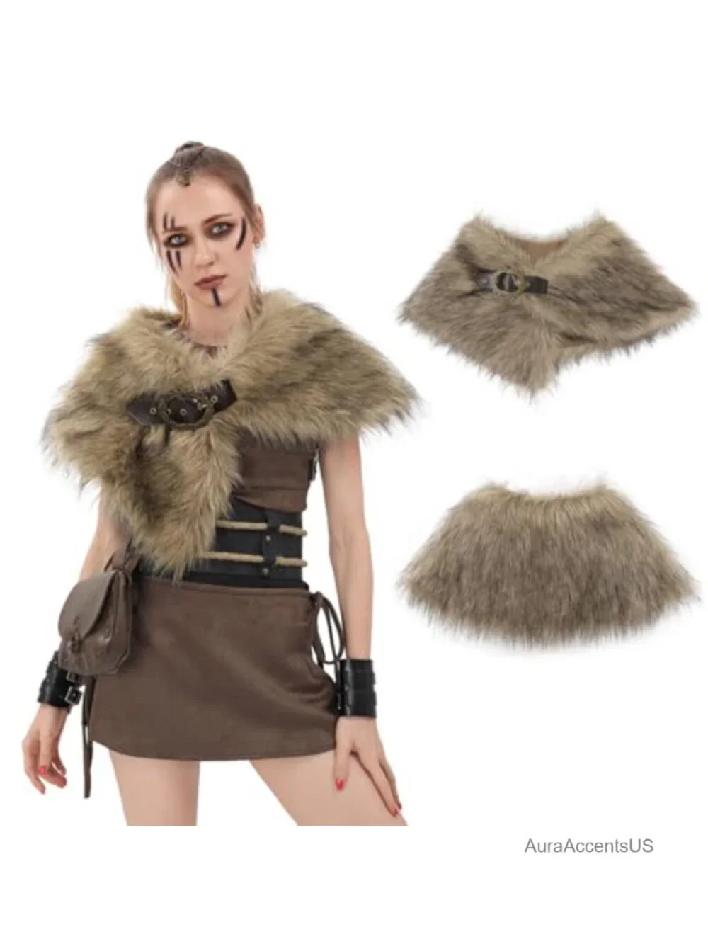 Faux Fur Shawl Collar Medieval Neck Warmer Wrap Scarf Stole Costume Womens